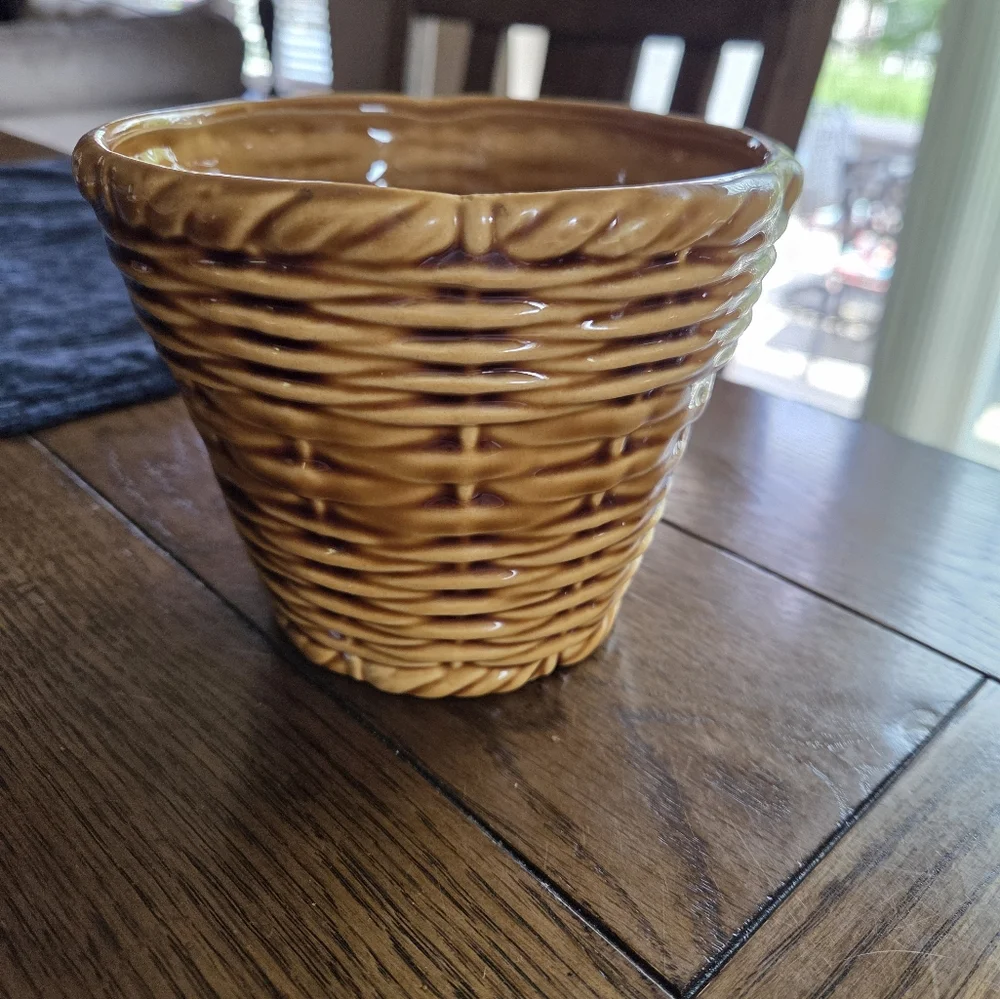 Vintage Ceramic Basket Weave Flower Pot